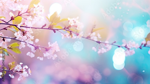 Serene Beauty of Spring - Delicate Pink Blossoms on a Tree Branch in Soft Focus © StockKing