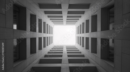 Arquitectura brutalista, minimalista, de hormigón visto con formas geométricas monocromáticas
