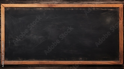 Rustic Chalkboard with Wooden Frame Resting on Table, Perfect Copy Space for Messages