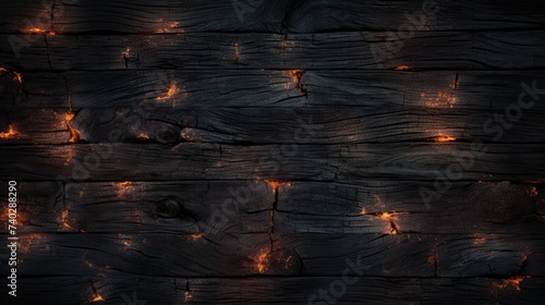 Eerie Charred Wood Texture Illuminated by Fiery Embers and Flames