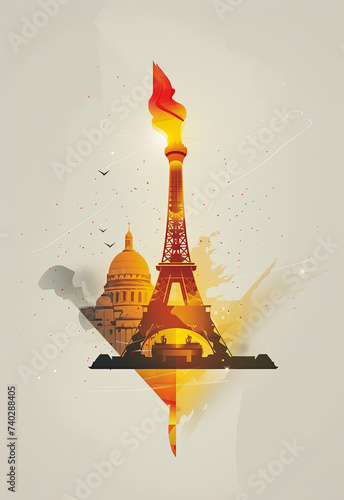 Summer olympic games, featuring Paris, Olympic torch, poster, card