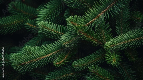 Intricate Details of a Lush Pine Tree Branch with Fluffy Green Needles Close Up