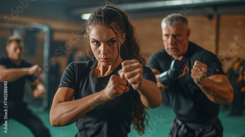 Two individuals mastering a self-defense technique in a vigorous Krav Maga class
