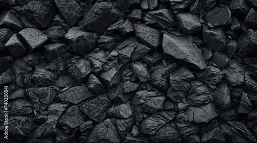 Diverse Heap of Lustrous Black Coal Stones with Rough Texture Background
