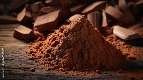 Rich Cocoa Powder Heap Ready for Baking, Sweet Delights in a Spoonful of Chocolate Flavors