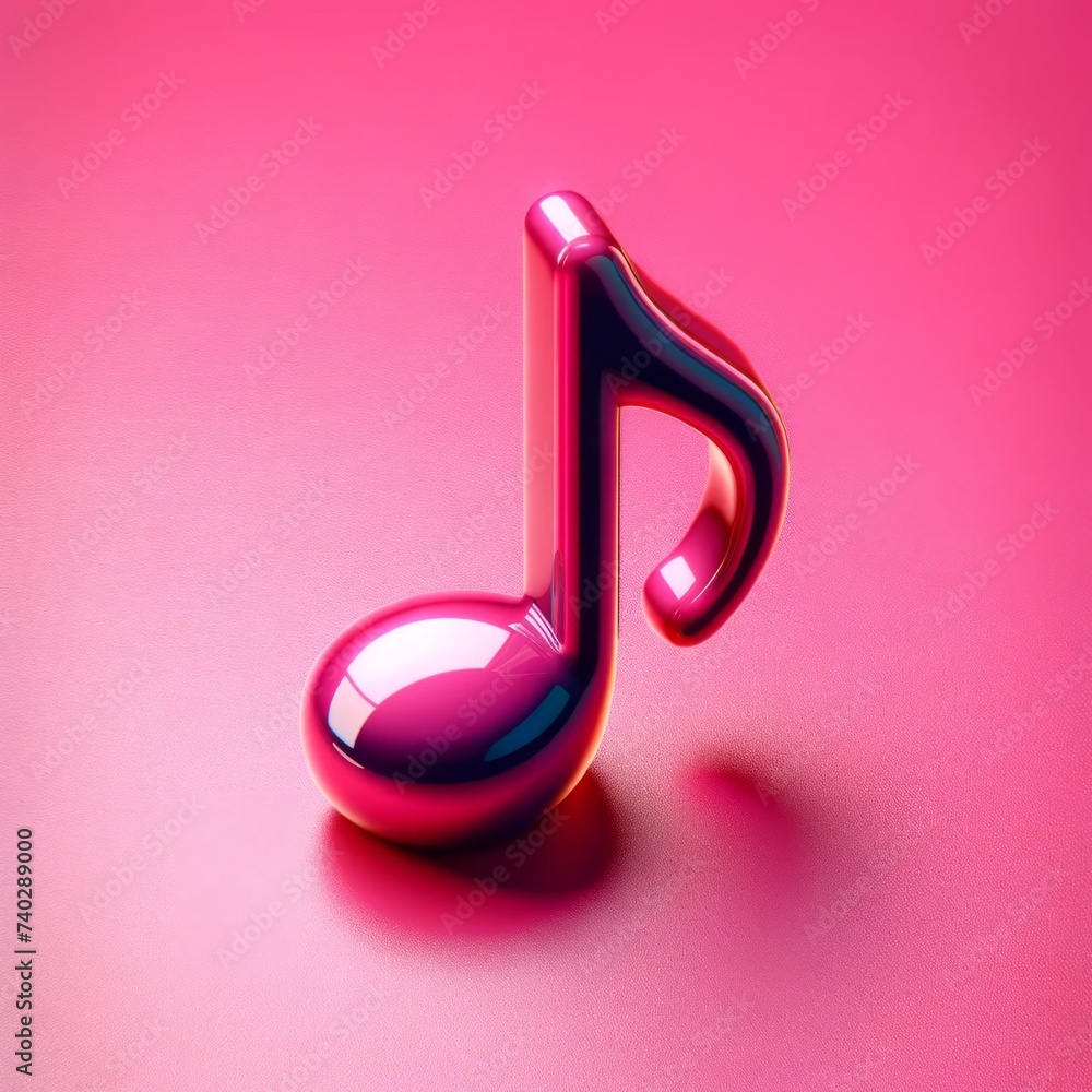A perfect glossy musical note on a vivid pink background, traditional form.
A perfect glossy musical note on a vivid pink background, traditional form.