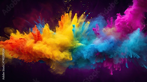 Vibrant Color Burst in Explosive Holi Powder Cloud Against Dark Background