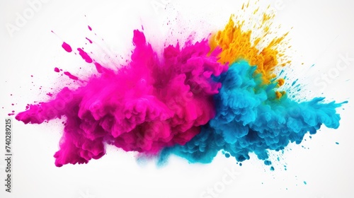 Vibrant Color Explosion of CMYK Holi Powder on White Background - Creative Print Design Concept © StockKing