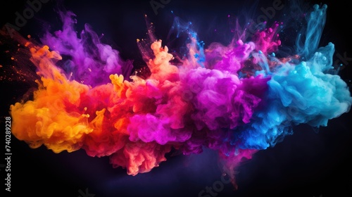 Vibrant Burst of Colored Powder Exploding Dramatically on Dark Background