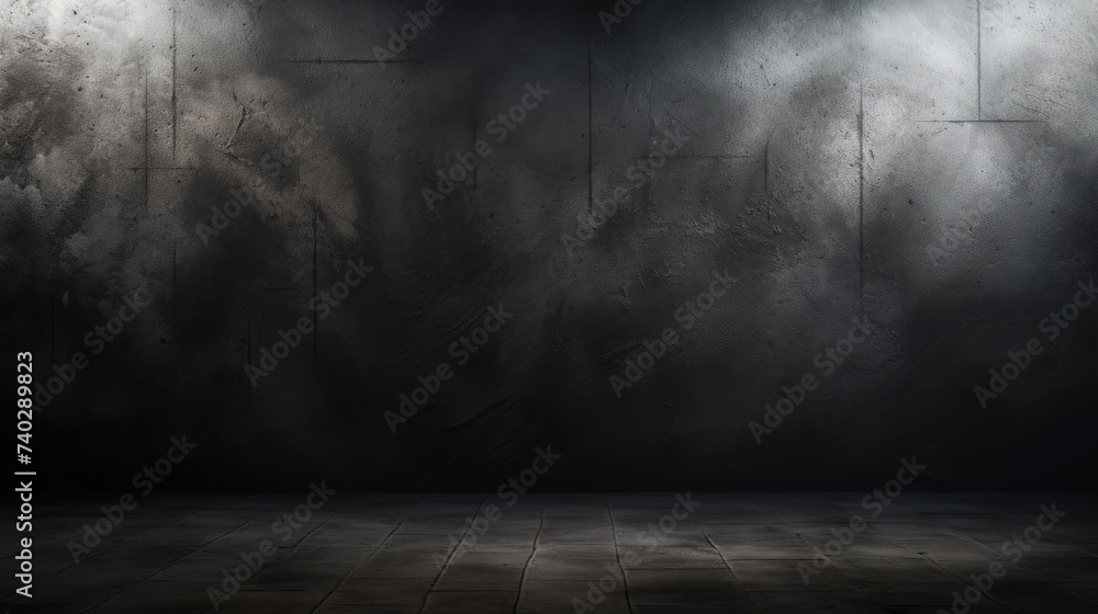 Sunlit Interior: Dark Room with Concrete Wall and Wooden Floor for Modern Background Design