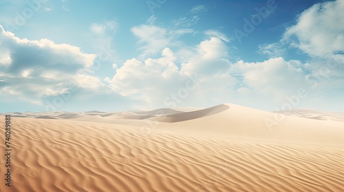 Tranquil Desert Landscape with Majestic Sand Dunes and Vibrant Blue Sky