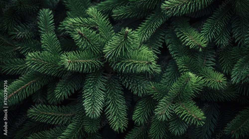 Vibrant Pine Tree Close-up Shot in the Wintery Atmosphere of Christmas Season