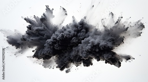 Dramatic Black Smoke Explosion Dissipating on Clean White Background