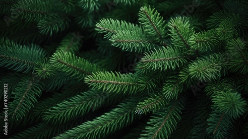 Intense Close-Up of Lush Evergreen Pine Tree Branches Symbolizing Serene Winter Beauty