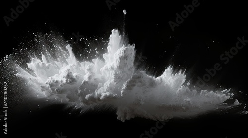 Dynamic White Powder Explosion Unleashing Energetic Chaos on Dark Background