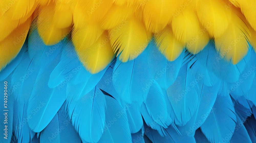 Obraz premium Vibrant Blue and Gold Macaw Feathers Close-up: Exotic Beauty of Nature Texture and Background