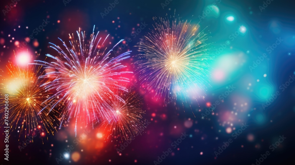Vibrant Fireworks Illuminate the Night Sky in a Spectacular Display of Color and Excitement