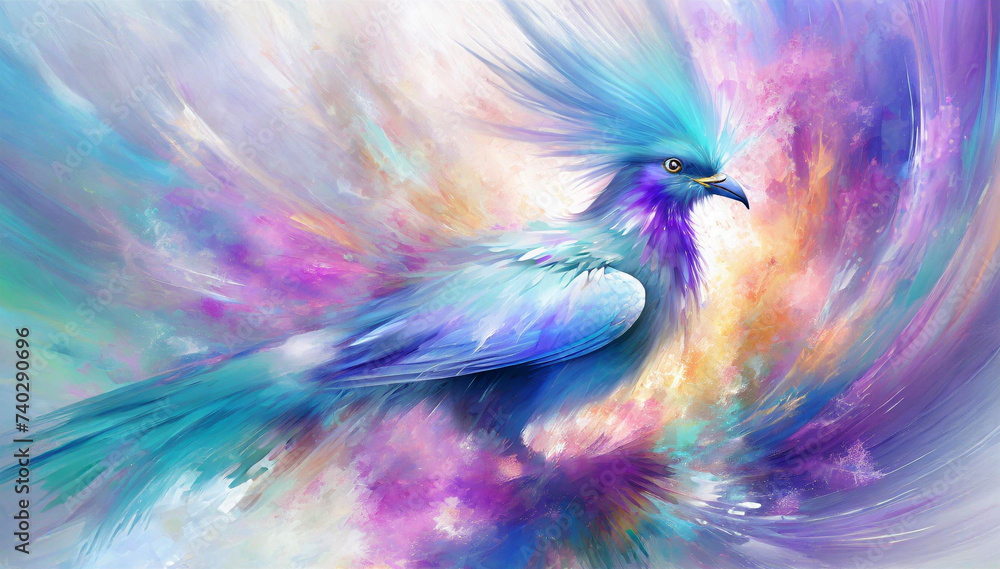 Egzotyczny kolorowy ptak abstrakcyjny - obrazy, fototapety, plakaty 