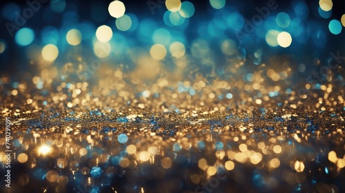 Mesmerizing Gold and Blue Hues with Defocused Bokeh Lights in Abstract Background © StockKing