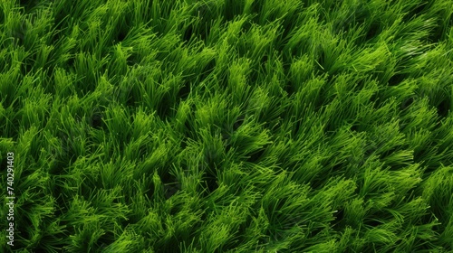 Vibrant Green Grass Field: A Close-Up of Beautiful Artificial Turf in Detailed Macro View