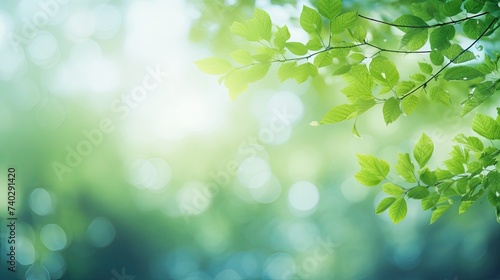 Vibrant Green Foliage with Bokeh Lights in Nature's Serene Background