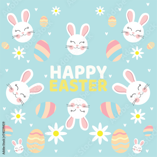 Happy easter day background with cute bunnies Vector