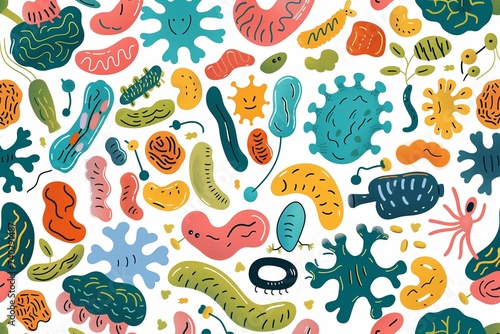 cute illustration of colorful microorganisms 
