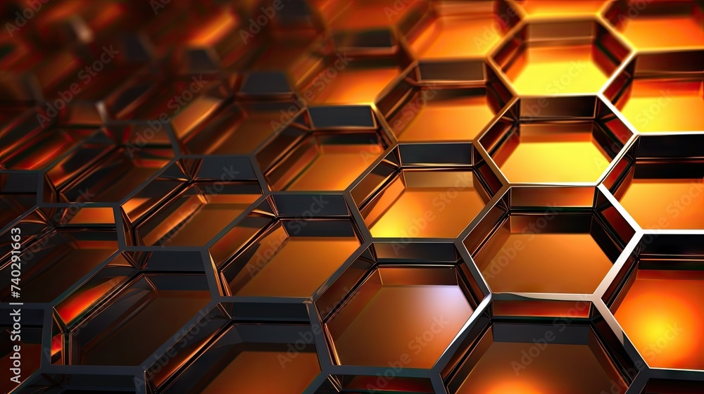 Vibrant Array of Orange Hexagons Creating a Futuristic Digital Metallic Honeycomb Design Vibrant Array of Orange Hexagons Creating a Futuristic Digital Metallic Honeycomb Design