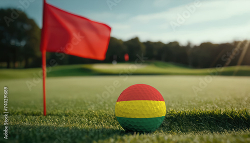 Golf ball with Bolivia flag on green lawn or field  most popular sport in the world
