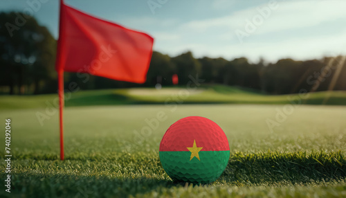 Golf ball with Burkina Faso flag on green lawn or field  most popular sport in the world