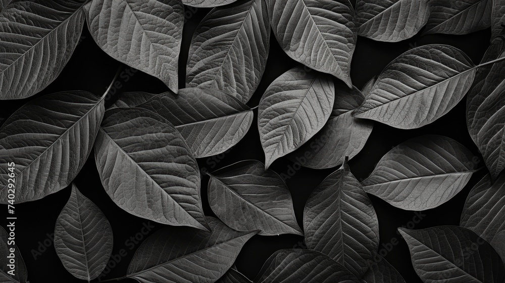 Ethereal Beauty of Monochrome: Autumn Leaves on a Dark Background Captured in Black and White Ethereal Beauty of Monochrome: Autumn Leaves on a Dark Background Captured in Black and White