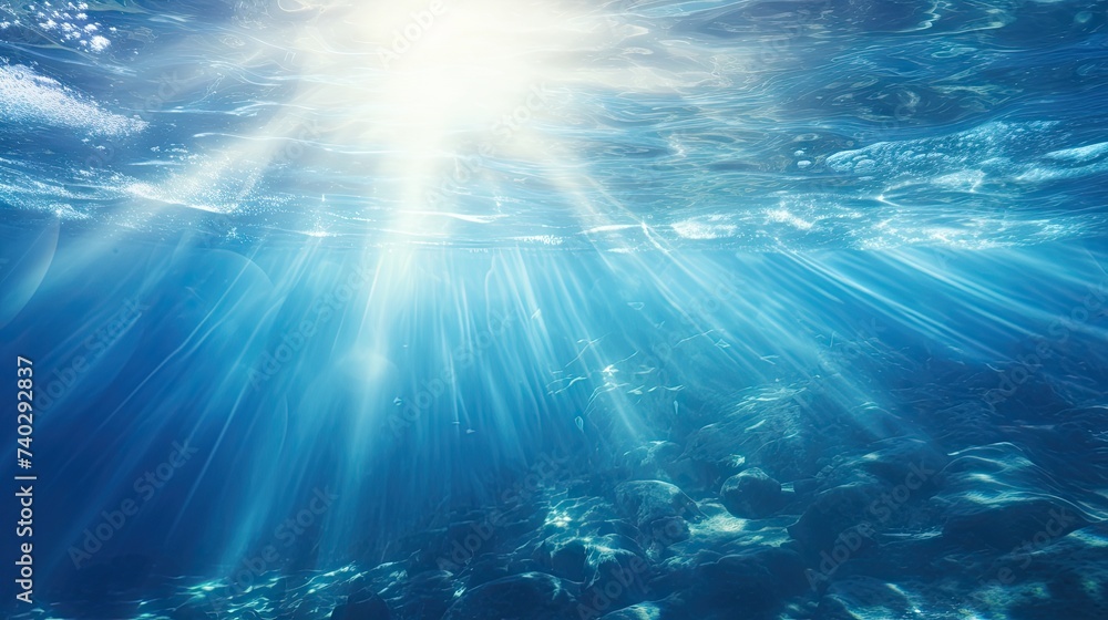 Sublime Light Pierces Through Azure Depths of Serene Ocean Water Sublime Light Pierces Through Azure Depths of Serene Ocean Water