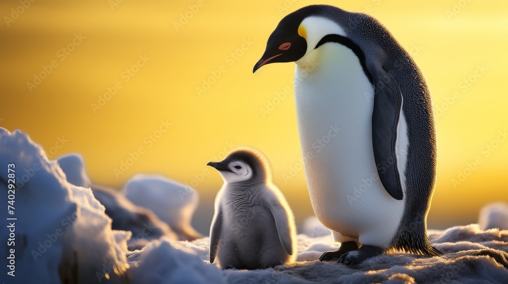 Fototapeta premium Penguins Standing on Snow-Covered Ground