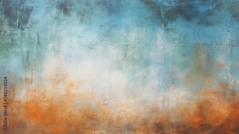 Vibrant Abstract Blue and Orange Sky Painting with Grunge Texture