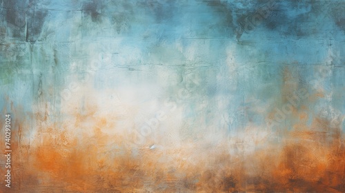 Vibrant Abstract Blue and Orange Sky Painting with Grunge Texture