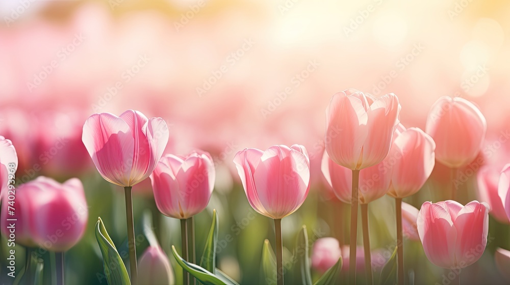 Vivid Pink Tulip Blossoming in the Warm Sunlight of a Spring Garden