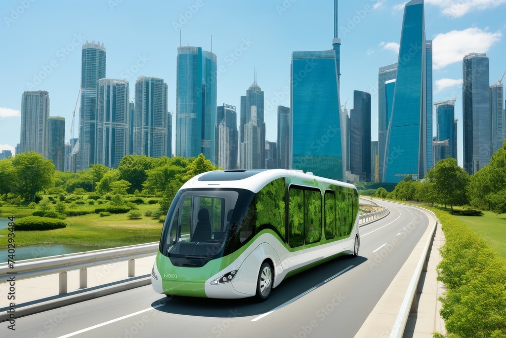 Modern Autonomous Electric Bus in Urban Setting Modern Autonomous Electric Bus in Urban Setting