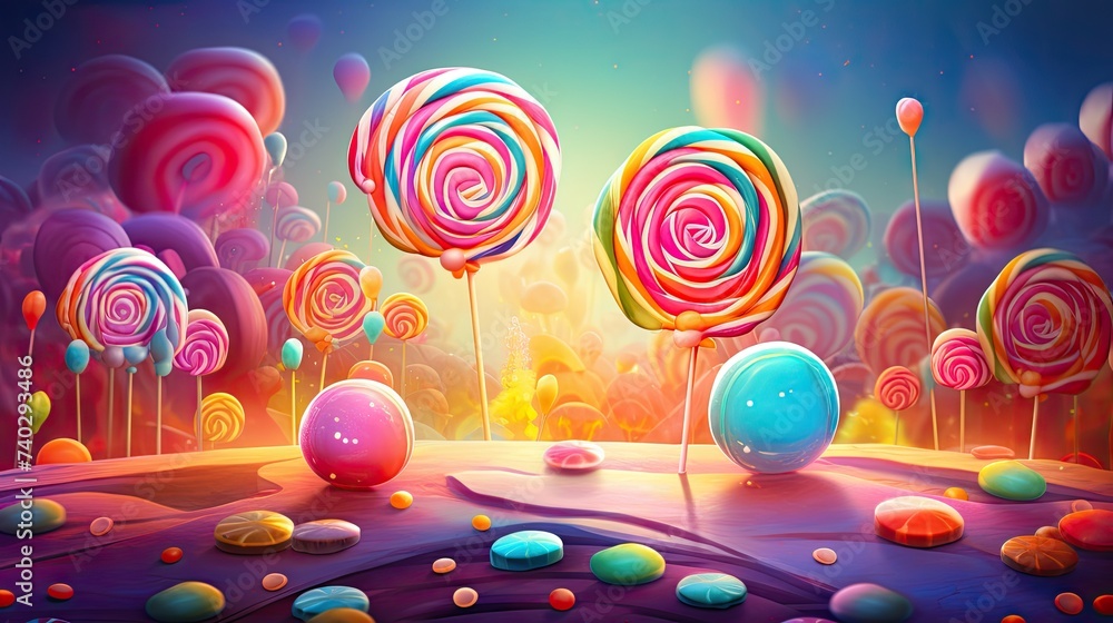 Vibrant Sweet Lollipop Assortment for a Colorful Candy Wonderland - obrazy, fototapety, plakaty 