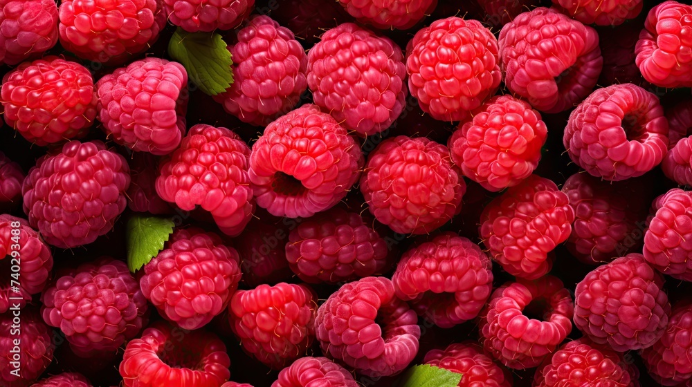 Vibrant Colorful Raspberries and Green Leaves Abstract Pattern Vibrant Colorful Raspberries and Green Leaves Abstract Pattern