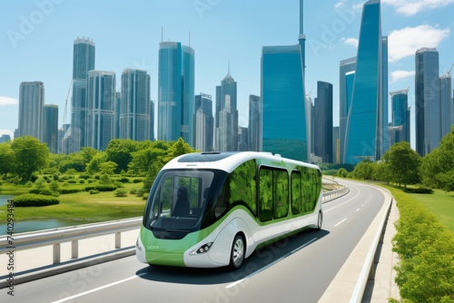Modern Autonomous Electric Bus in Urban Setting