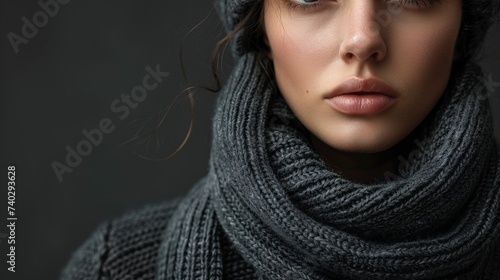 Portrait of a beautiful girl in a gray hat and scarf.