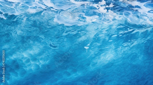 Soothing Blue Water Surface with Gentle Waves and Bubbles in Tranquil Setting