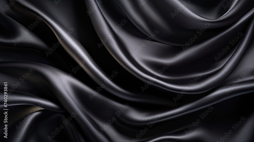 Fototapeta premium Luxurious Black Silk Fabric Elegantly Draped as a Stunning Background