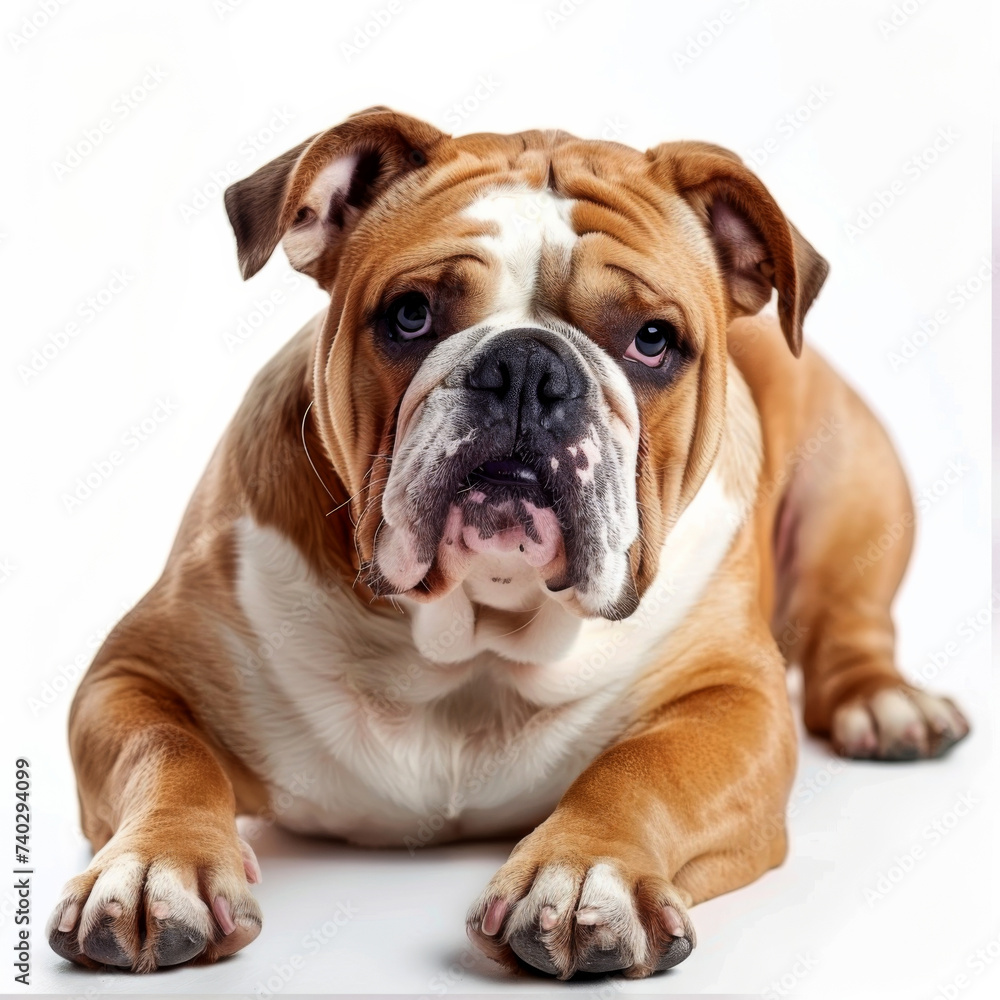 a bulldog against a white background. breed's characteristics, themes of companionship, training, and animal beauty