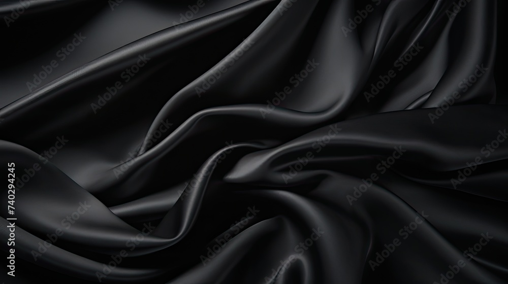 Obraz premium Elegant Black Silk Fabric Texture - Luxurious Dark Material Background for Design Projects