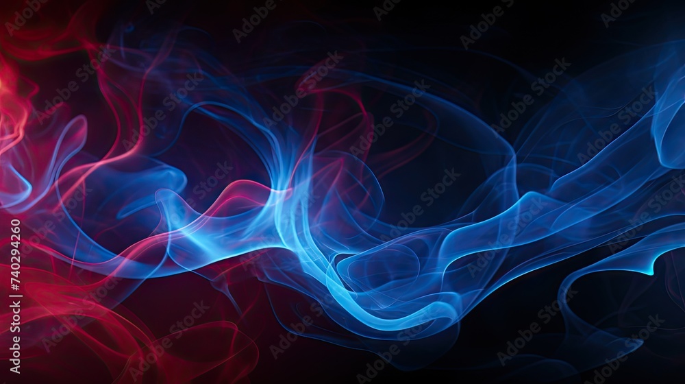 Dynamic Red Blue Smoke Abstract Texture Over Black Background