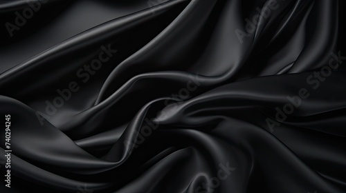 Elegant Black Silk Fabric Texture - Luxurious Dark Material Background for Design Projects