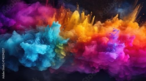 Vibrant Color Explosion: Pastel Powder Bursting in a Playful Holi Celebration on Black Background