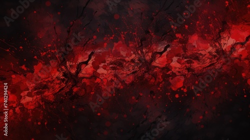 Intense Red Blood Splatter and Flow Pattern On Dark Background, Abstract Grunge Design Element