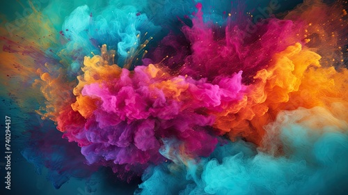Vibrant Color Burst: Colorful Smoke Explosion Captured in Dynamic Splendor against Dark Background © StockKing